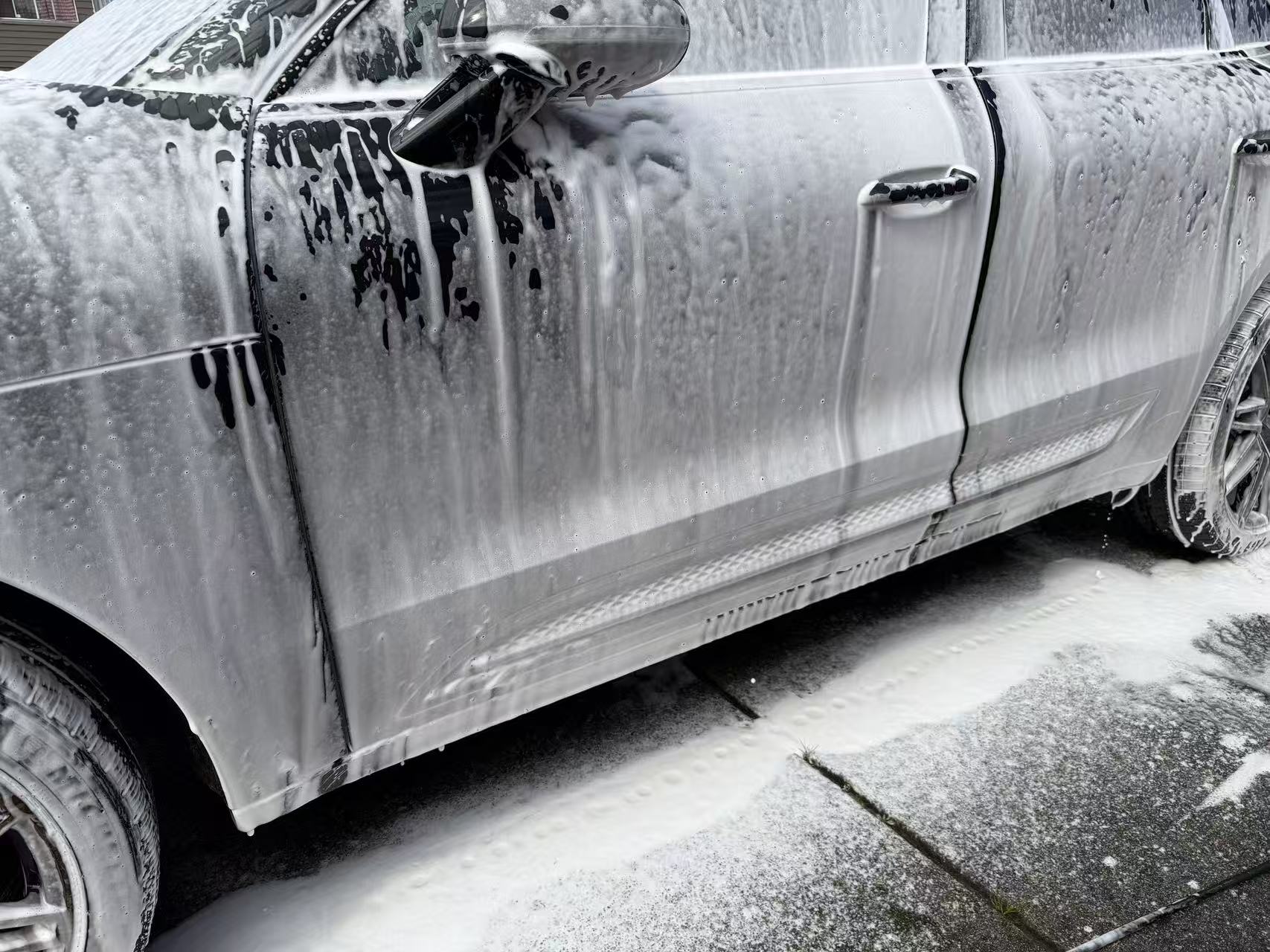 Vehicle during mobile exterior detailing wash