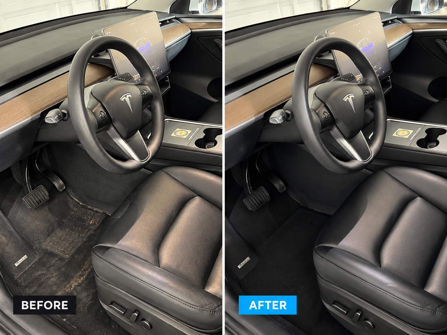 Tesla interior before and after interior detailing