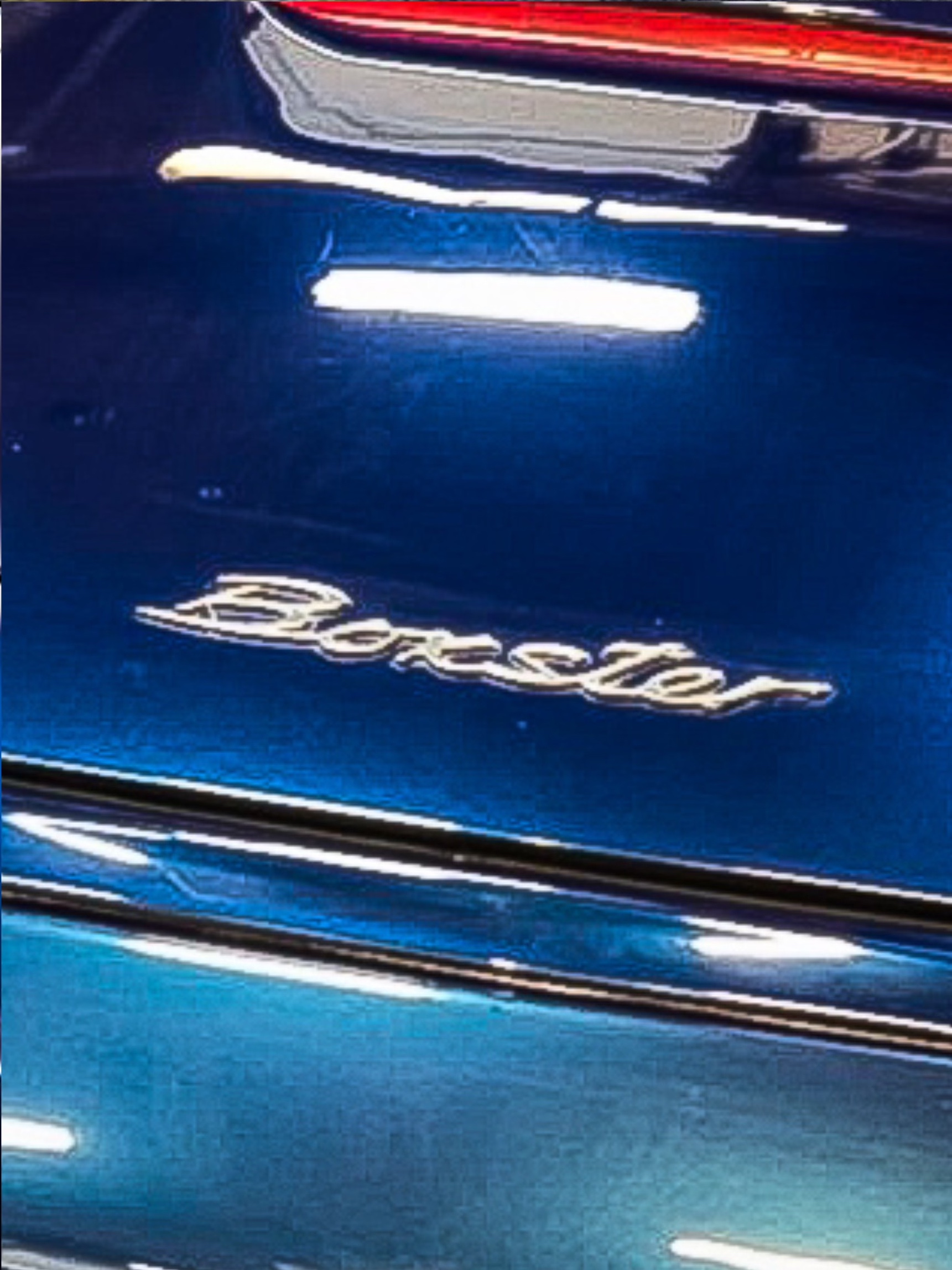 Blue Porsche rear Boxster badge detail